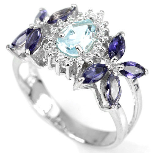 Классическое серебряное кольцо с камнями